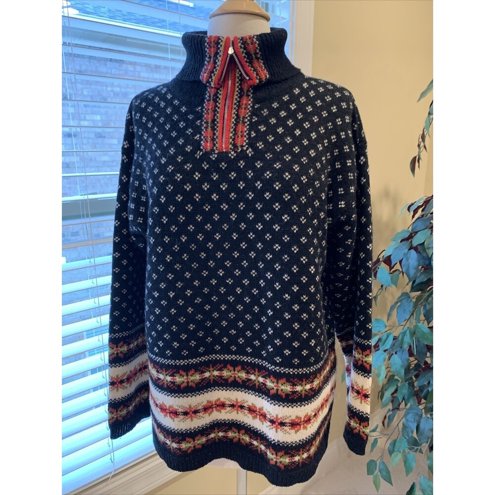 Vintage GW 100% Wool Sweater Black White Red Size Small